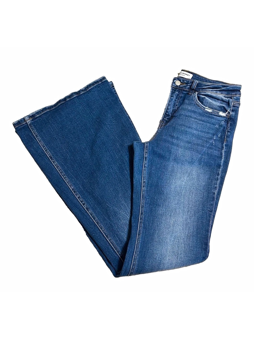 Flying Monkey super flare high rise denim jeans 30 long light distressing